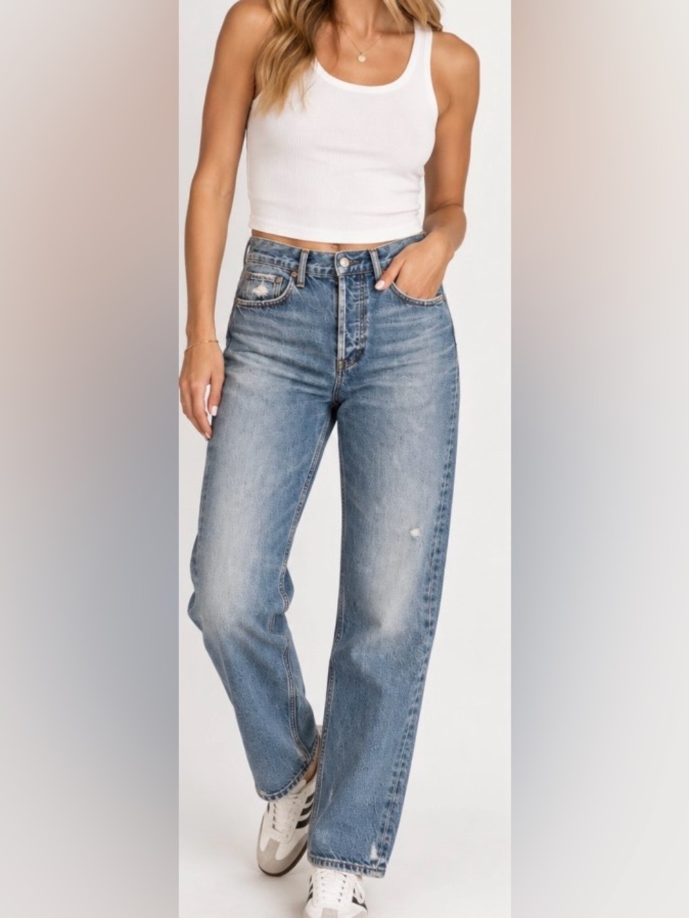 AGOLDE Parker High Rise Straight Leg Jeans Distressed Blue Size 25